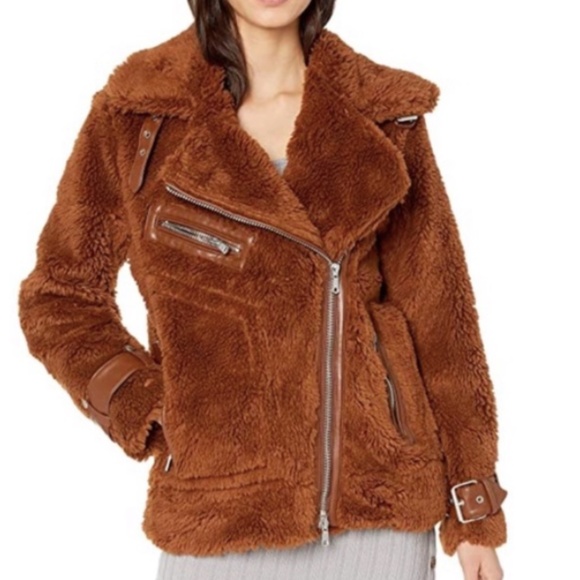 Avec Les Filles Brown Teddy Moto Jacket - Picture 1 of 10